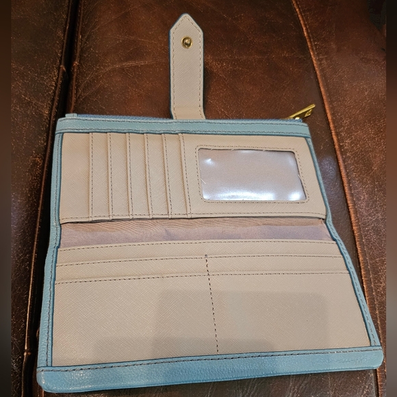 Fossil Lainie Blue Leather Clutch Wallet EUC - Picture 7 of 13
